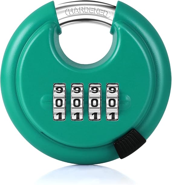 Rohuis 4-Digit Heavy Duty Combination Disc Padlock, 3/8 Inch Shackle Waterproof Outdoor Combo Lock, Pad Lock for Sheds, Storage Unit, Gate, Garages