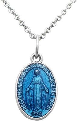 Rosemarie Collections Womens Something Blue For The Bride Blessed Mary Miraculous Enamel Medal Religious Christian Pendant Necklace, 18