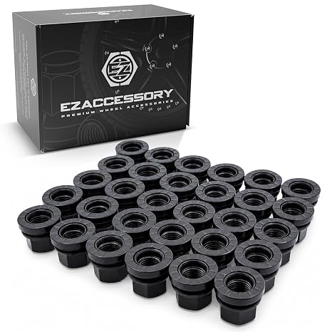 EZAccessory Wheel Lug Nuts Replacement for Ford F250 F350 2003-2025 14x1.5 Thread Flat Washer Black Set of 32