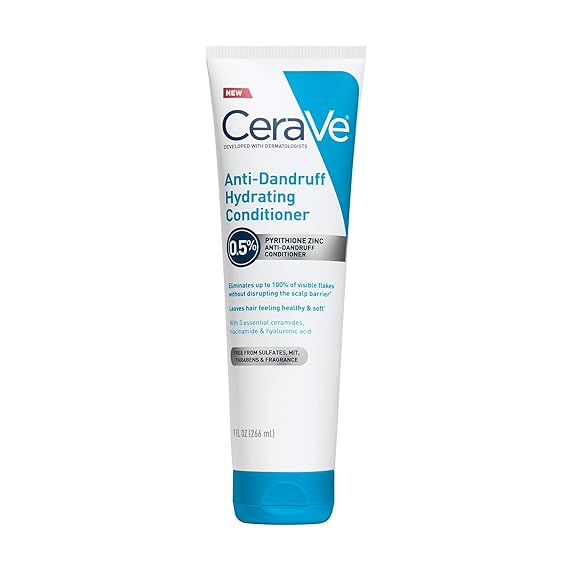 CeraVe Hydrating Anti Dandruff Conditioner with Hyaluronic Acid, 9oz | 0.5% Pyrithione Zinc Dandruff Treatment with Niacinamide That Helps Eliminate Flakes and Reduce Itchy Scalp, Sulfate-Free