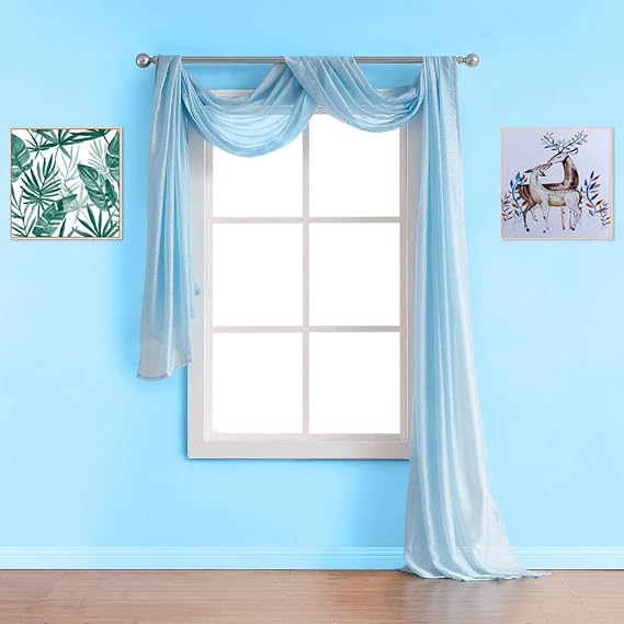 Warm Home Designs Premium Quality 54 X 216 Inches Sheer Baby Blue Window Scarf. All Extra Long Valance Scarves Look Great as Window Toppers for Any Room in the House. J Baby Blue 216"