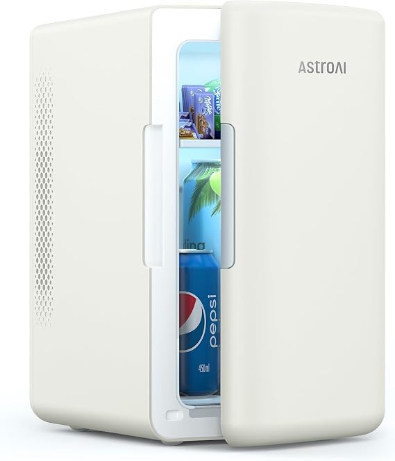 AstroAI Mini Refrigerator, 1.6 gal 6 L Compact, Cooling and Heater, Version 2.0, Quiet Design, AC/DC 2 Power Supply, 12.0 fl oz 355 ml x 8 Bottles