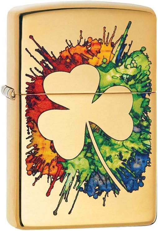 Zippo Graffiti Clover Design High Polish Brass Pocket Lighter