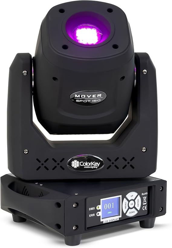 ColorKey Mover Spot 150 - LED Moving Head DJ Light with Rotating Glass Gobos, Colorful Prism Effects, Shake Effects and Motorized Focus - Ideal Stage Light for Weddings, DJ Shows and Other Events