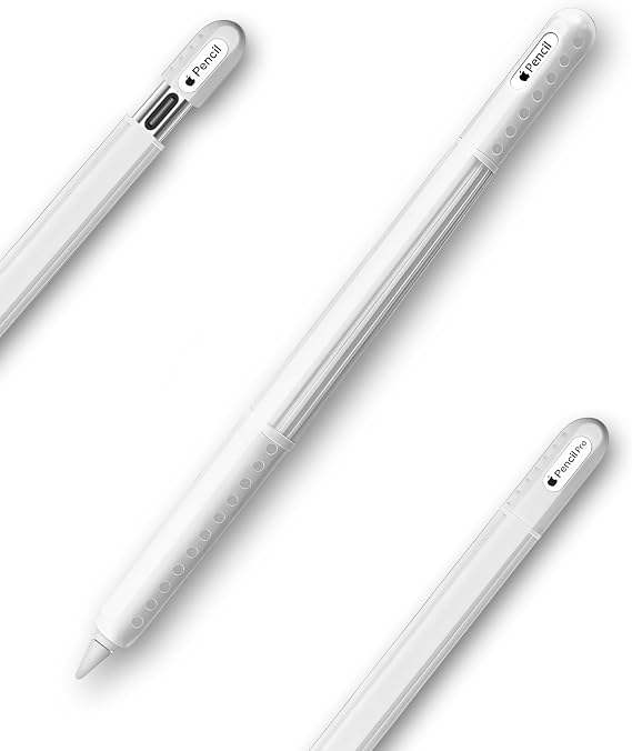 Silicone Case Cover Skin Compatible with Apple Pencil (2nd Gen/Pro/USB-C) Protective Sleeve, Comfortable Grip, Ergonomic Anti-Slip Design, Lightweight & Scratch-Resistant (White)
