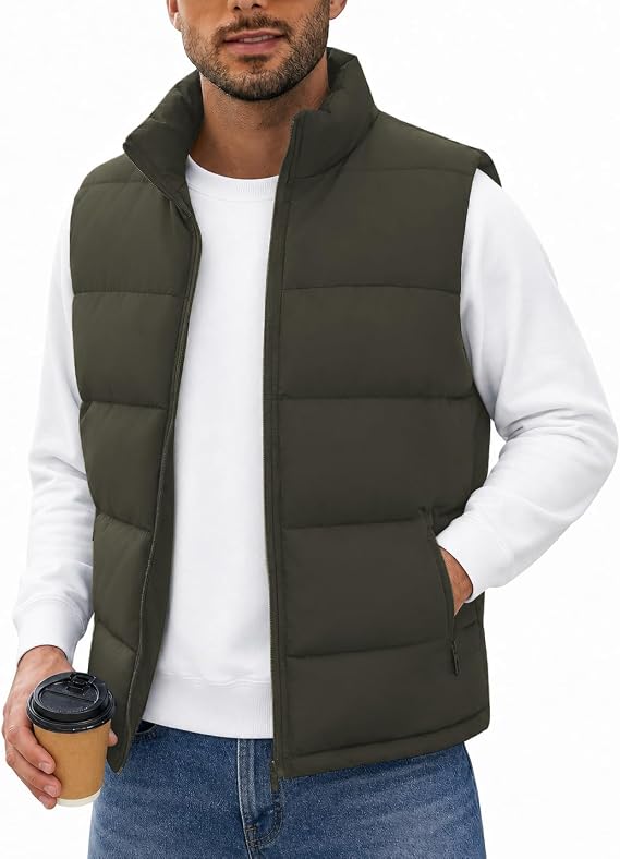 Polu Men's Puffer Vest Sleeveless Warm Outerwear Jacket with 3 Pockets