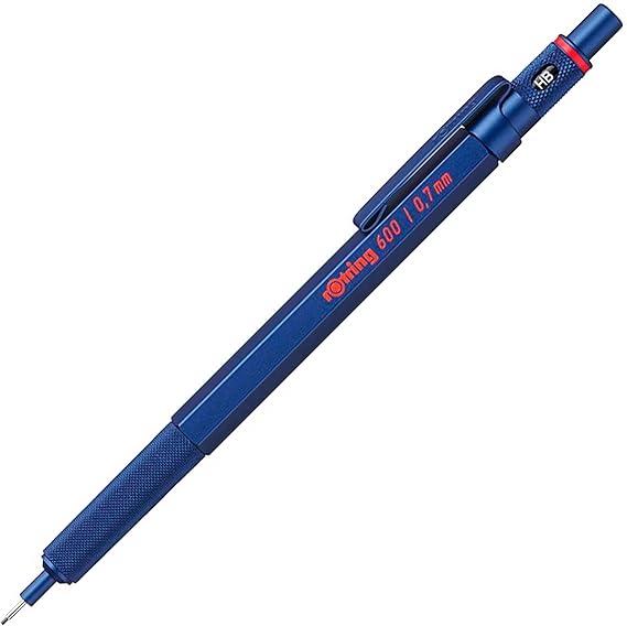 rOtring 600 Mechanical Pencil | 0.7 mm | Blue All-Metal Body Propelling Pencil | Non-Slip Knurled Grip & Hexagonal Barrel