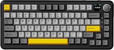 Ajazz AK820MAX 75% Mechanical Keyboard with TFT Smart Display&Knob,Gaming Keyboard with RGB Backlit,81 Keys Hot Swappable Keyboard for BT5.12.4GType-C Star GreySea Salt Switch