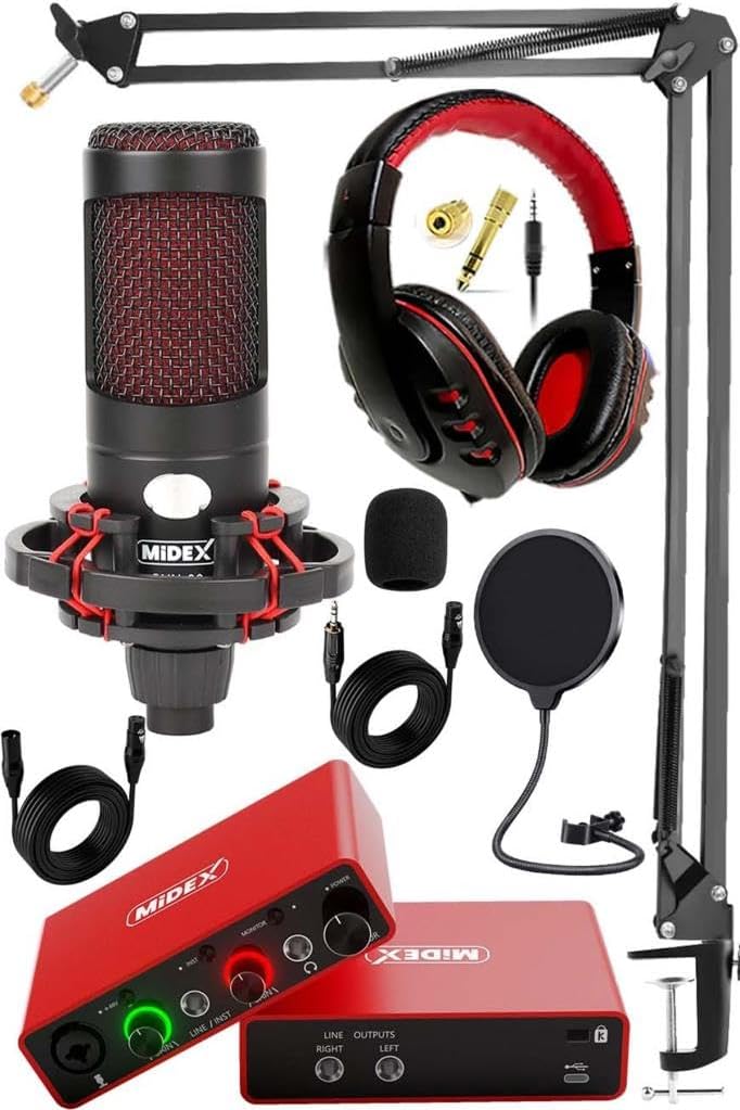 Midex Central-RD Pack-2 Studio Recording Equipment GLX-700RD Sound Card CXN-30 Studio Microphone