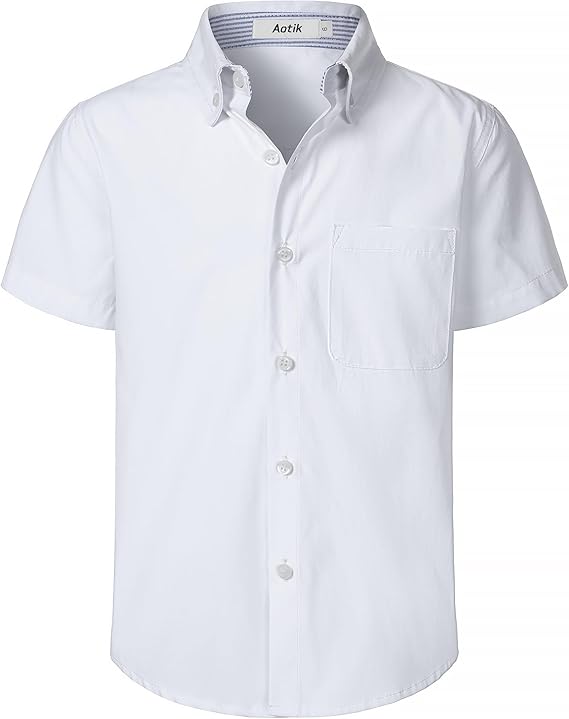 Boys Oxford Button Down Shirt Short Sleeve Formal Uniform Dress Shirt