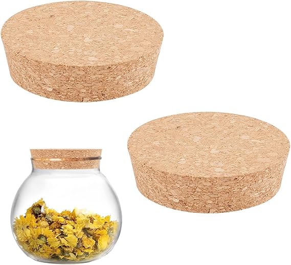AHANDMAKER 2Pcs Large Cork Lids for Jars, Cork Bottle Stoppers, 2.76 to 2.9 Inch Tapered Plugs Natural Soft Wood Replacement Corks for Mason Jars, Glass Bottles, Canning Jars and Pottery