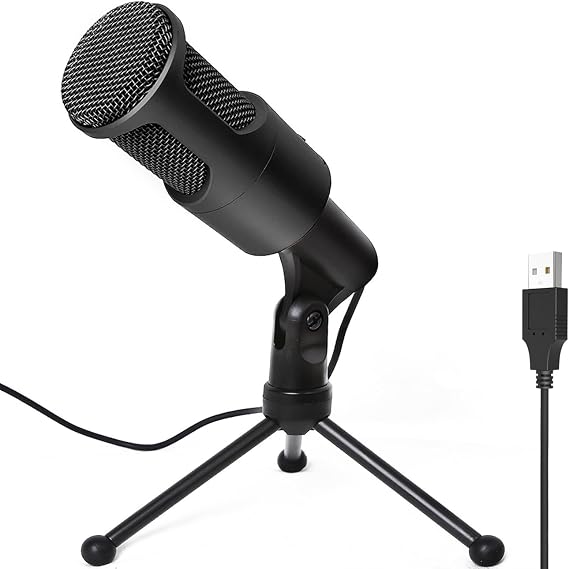 PC USB Microphone, Podcast Condenser Mic with Foldable Tripod Mute Switch for Streaming, Gaming, Podcasting, Recording, Chatting, Twitch, YouTube, on
