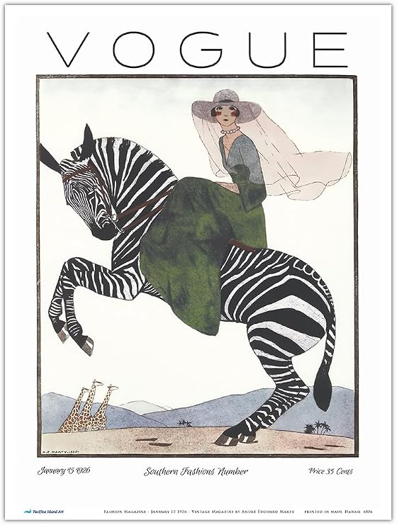 Fashion Magazine - January 15 1926 - Zebra and Model - Vintage Magazine Cover by Andre Edouard Marty - Master Art Print (Unframed) 9in x 12in