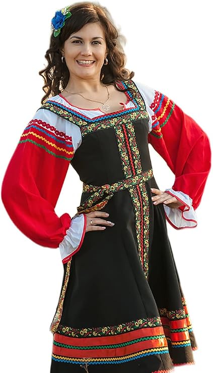 Russsian dress traditional wear dance costume red sarafan white blouse