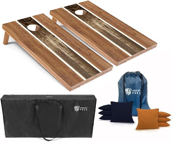 Tailgating Pros Cornhole Boards 4x2 Official Regulation Size Wooden Design Cornhole Game Set with 8 Bean Bags, Carrying Case & Tote Outdoor Tailgate Yard Game