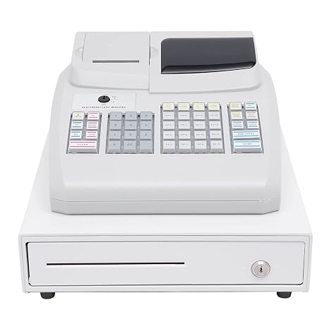 Electronic Cash Register with Flat Keyboard and Thermal Printer, Cash Management System, 47 Keys Multifunctional Cash Register with Cash Drawer & Keys 6 Digital LED Commercial Cash Register