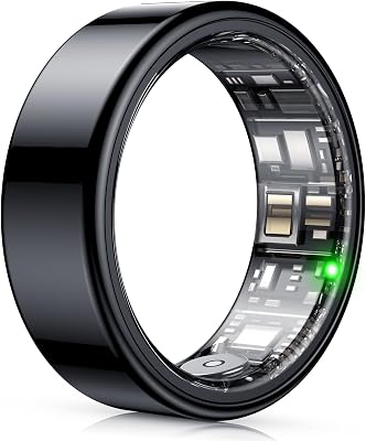 NEWTRENDS Smart Ring, Heart RateSleepBlood Oxygen Monitoring, Step Count, Wearable Fitness Tracker, APP Bluetooth Connected, IP68 Waterproof, 7 Days Battery Life, Black Size 10