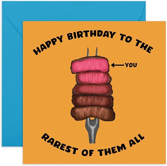 CENTRAL 23 - 'Happy Birthday to the Rarest of Them All' - Funny Card for Husband - Wife - Steak Joke - Humorous Birthday Card for mom Dad Brother Sister - Friends -  with Stickers