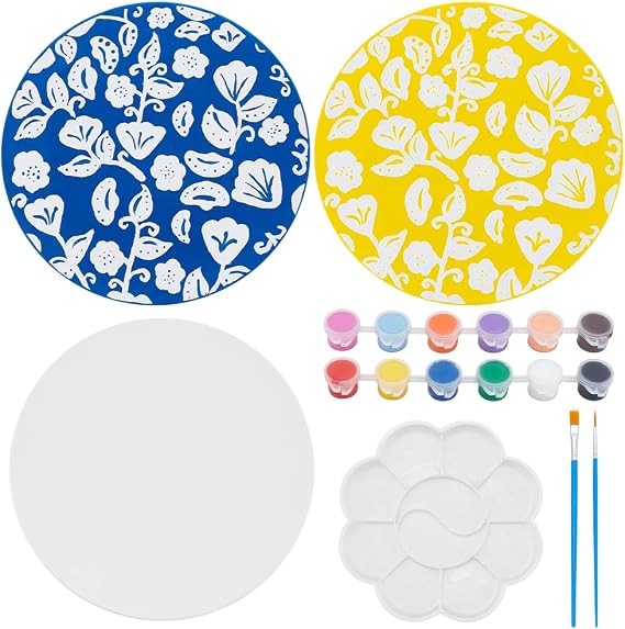 WEBEEDY 2 Sets 6 Inch DIY Ceramic Plates to Paint Blank Ceramic Plate Painting Kit for Adults to Paint Your Own Ceramic Plate Include Paint and Brushes for Unique Gift Fun Activity Home Decor, 6 Inch