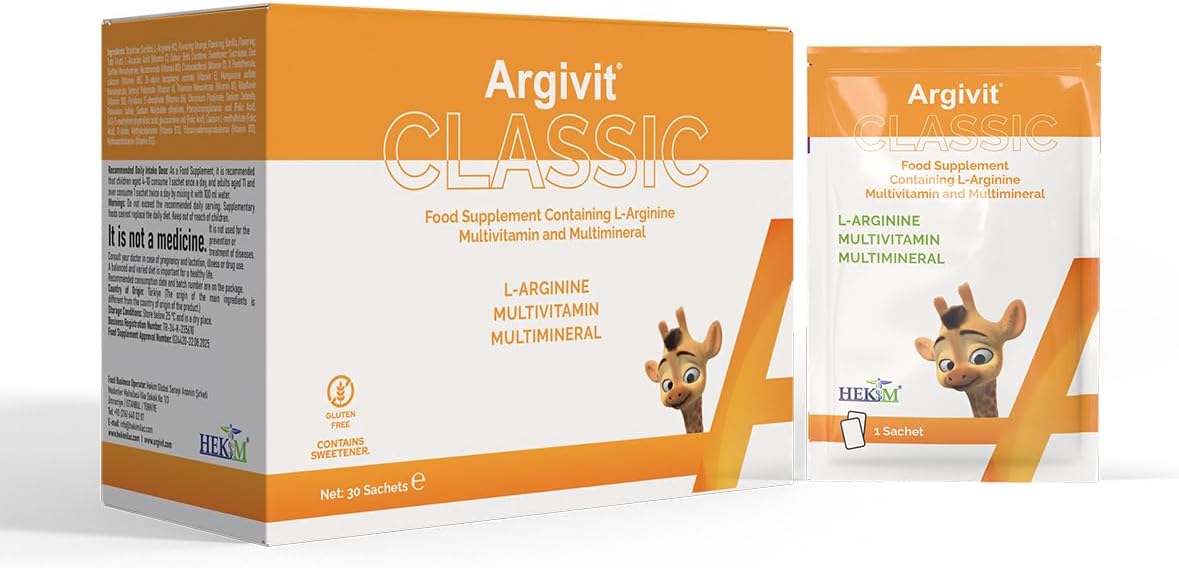 Argivit Classic Sachet, L-Arginine with 18 Vitamins and Minerals, Multivitamin Immune and Energy Support, 30 Sachets