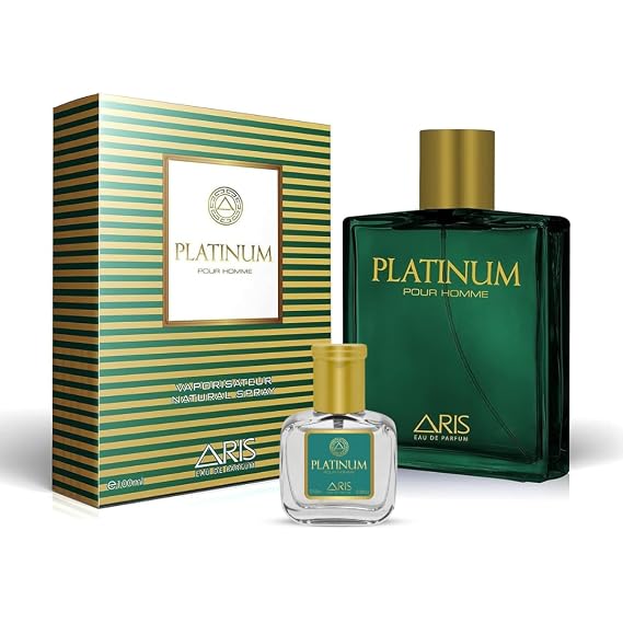 ARIS Cosmetics Platinum Eau de Parfum Long-Lasting Aquatic Fragrance for Men 100mL Perfume Spray with Bonus 15mL Perfume Sample (Randomly Selected)