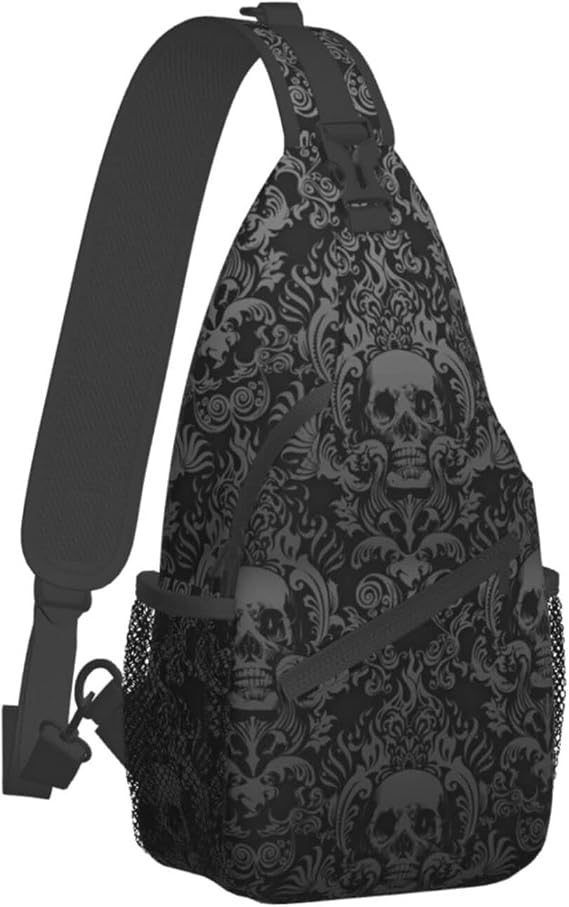 Victorian Gothic Black Skull Hiking Daypacks,Crossbody Sling Backpack Shoulder Bag Chest Bag,With Adjustable Strap High Capacity,For Men Women Outdoor Cycling Hiking Travel One Size