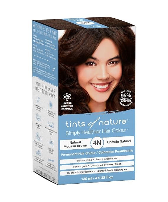 Tints of Nature 4N Natural Medium Brown Permanent Hair Dye, Vegan 4.4 fl oz | Delivers vibrant medium brown colour while conditioning hair from within, Ammonia-free provides complete grey coverage