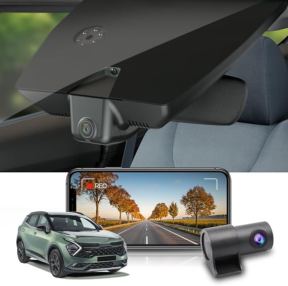Fitcamx Front 2K+Rear 1080P Dash Cam Adapts for Kia Sportage 2023 2024 2025 (Part No#DW010/P1020/R2010), OEM Look, Dual HD Video, WiFi & APP, Loop Recording, G-Sensor, Easy to Set, 64GB Card