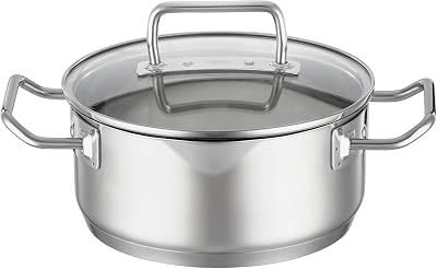 Rosle EXPERTISO Cookware Collection 7.9 in. Stainless Steel Low Casserole Pot with Glass Lid