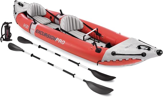 INTEX Excursion Pro Şişme Kayık Serisi: Deluxe 216 cm Kayık Kürekleri ve Yüksek Çıkışlı Pompa - SuperTough PVC - Ayarlanabilir Kova Koltuğu - Olta Tutacağı - Tutma Kolları