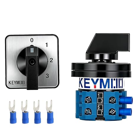 20A Rotary Changeover Switch 660V 4 Position 2 Poles 8 Terminals,Universal Selector Switch with Blue Fork Terminals IP65 CE 20/0-3.2