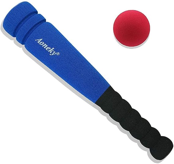 Aoneky 11.8 Inch Mini Foam Baseball Bat and Ball Set for Toddlers 1-3 Years, Soft & Safe First Bat, Lightweight T-Ball Bat for Boys Girls, Indoor Outdoor Sports Toy (Blue)