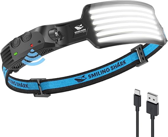 Smiling Shark Rechargeable Headlamp, 230Wide Angle 6*White Light The Brightest LED Head Lamp Waterproof Headlight for Camping Hiking Outdoor, Head-Lamp-LED-Frontale-Rechargeable