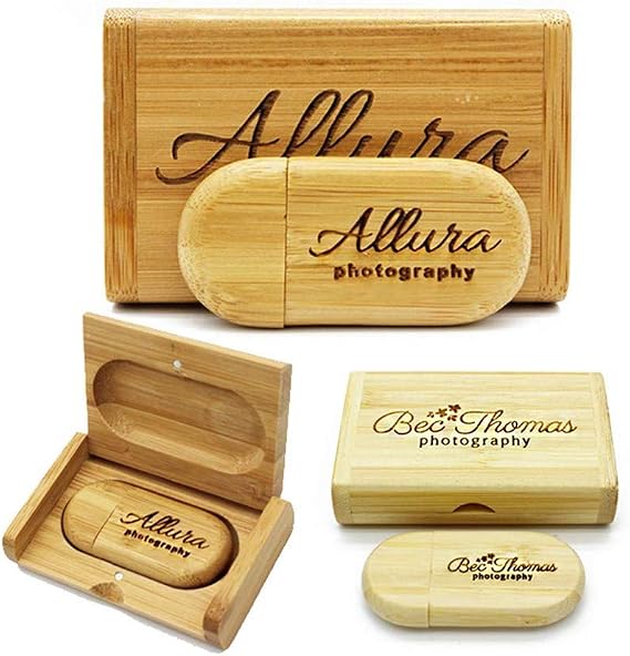 Customize Personalised Laser Engraved Solid Wooden USB Flash Drive USB Box Wedding Photo Memory Storage Disk,Wedding ceremony,Company customization,Personal gift (2G, bamboo)