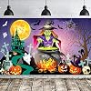 Blulu Halloween Photography Backdrop Mural Witches Backdrop Tomb Pumpkins Bat Spider Party Background Banner for Halloween Party Decor Wall Supplies