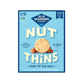 Blue Diamond Almonds Nut Thins Gluten Free Cracker Crisps, Hint of Sea Salt, 4.25 Oz Boxes Pack of 1