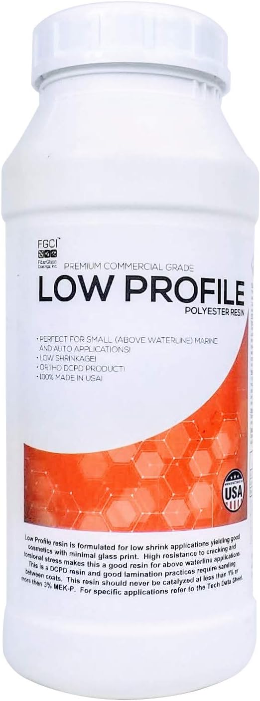 FGCI Low Profile Polyester Resin 1 Quart, Low-Shrink Fiberglass Resin