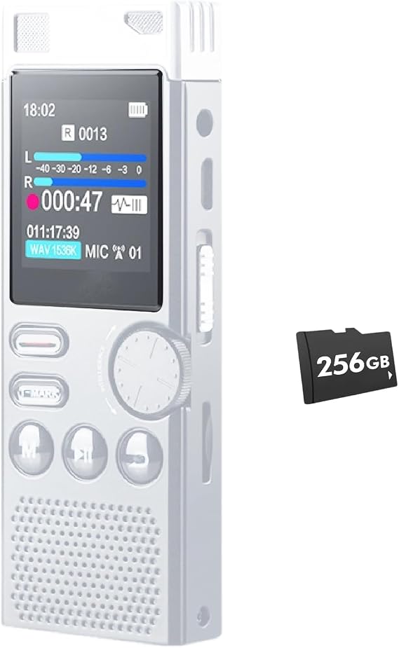 Digital Voice Recorder, 256GB Storage, 4-in-1 Recording Functions, Compact Size