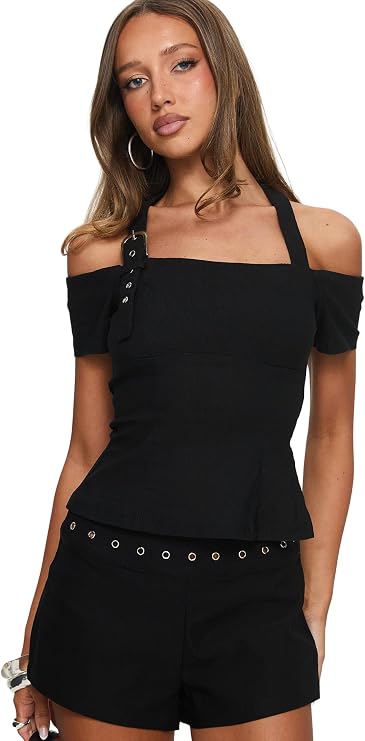 Princess Polly Women's Buckle Off Shoulder Top