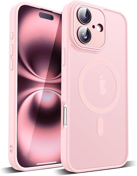 MADNOVA iPhone 16 Plus İçin Telefon Kılıfı Magsafe ile Uyumlu Kamera Korumalı Mat Şeffaf Görünümlü Telefon Kılıfı (pembe)