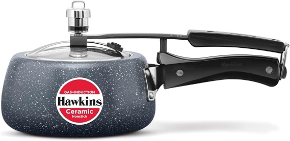 Hawkins 1.5 Litre Ceramic Nonstick Pressure Cooker, Induction Inner Lid, Granite Contura, Blue