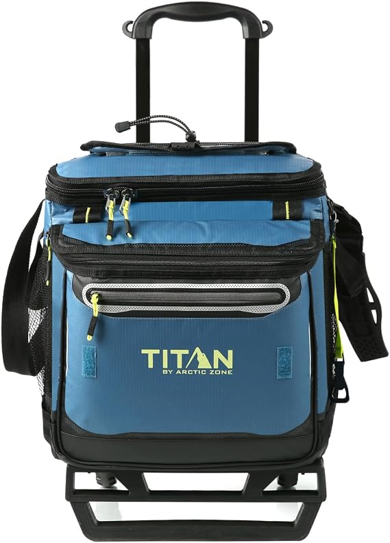 Titan 60 Can Cooler with Wheeled Cart, Ice Up to 3 Days | Collapsible soft cooler, leak proof, easy clean lining, detachable rolling cart with wheels, for beach, camping and picnics