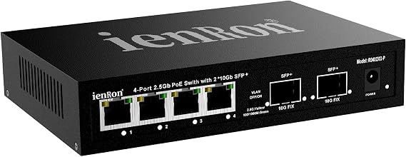 2.5G PoE+ Switch, 4-Port 2.5Gb PoE & 2x10Gb SFP+ Uplink ,Upgrade 96W Total, 30W Per Each Port, 60Gbps Capcitity, IEEE802.3af/at Compliant, for IP Cameras, AP, NAS, Gaming, PC, Office,Home