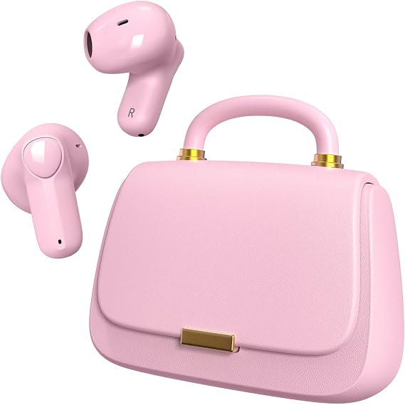 ANCwear Wireless Earbuds with Mini Handbag Case, 22H Playtime, Pastel Pink