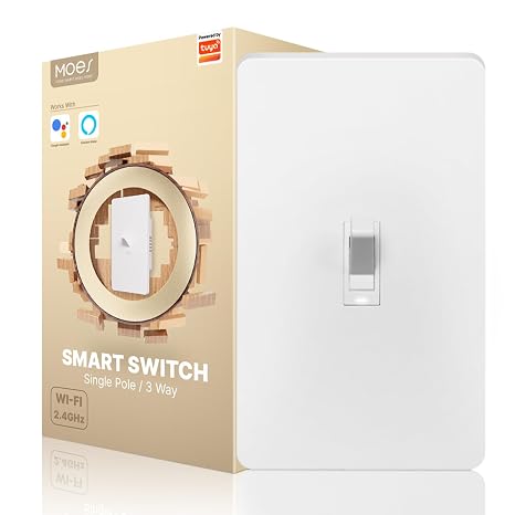 MOES Smart Toggle Switch, Single Pole & 3-Way, WiFi, Neutral Wire Required