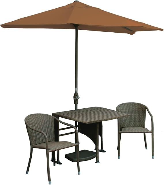 Maykoosh Outdoor Patio Furniture Set with Canopy - 9ft Offset Umbrella - Teak