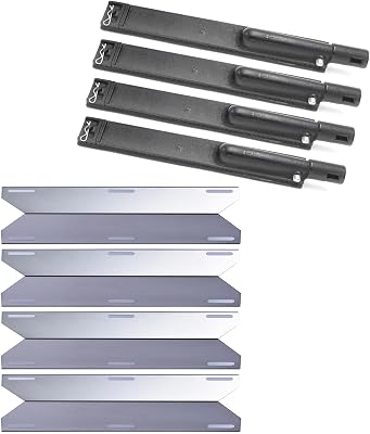 Cmanzhi S9A231 4-Pack C2F301 4-Pack Replacement for Jenn Air 720-0061, 720-0062, Nexgrill 720-0101, 720-0138 Gas Grill Stainless Steel Heat Plate Shield and Cast Iron Burner