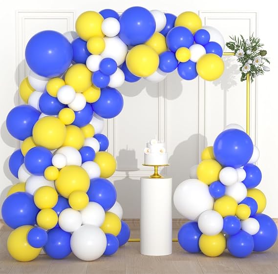 126PCS Blue Yellow White Balloon Arch Garland Kit - Royal Blue and Yellow Balloons White Balloon for Wedding Birthday Anniversary Bridal Shower Party Decorations