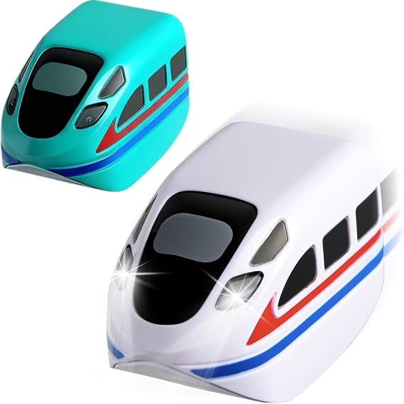 Electric Train Set Replacement Cars, 2-Pack USB Rechargeable Add-On Train Cars (White & Green), for Use with Tracks Only, Tracks & Cable Not Included