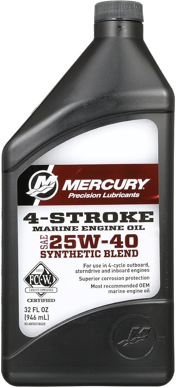 Mercury 25W-40 4-Stroke Synthetic Blend Marine Engine Oil, 1 Quart - 8M0078629